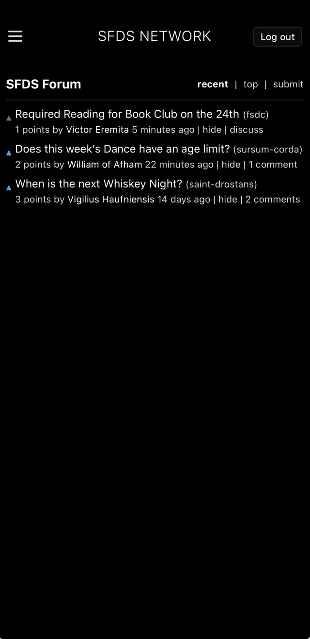 Events view on mobile