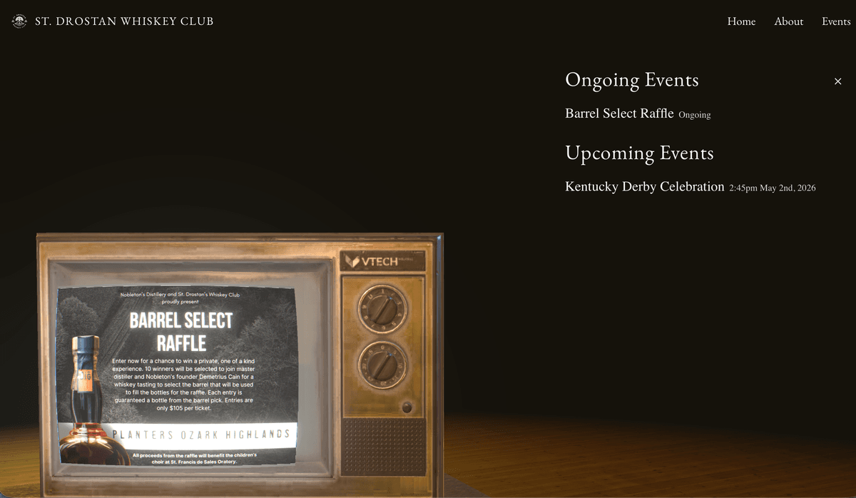 Saint Drostan Whiskey Club CRT TV overlay