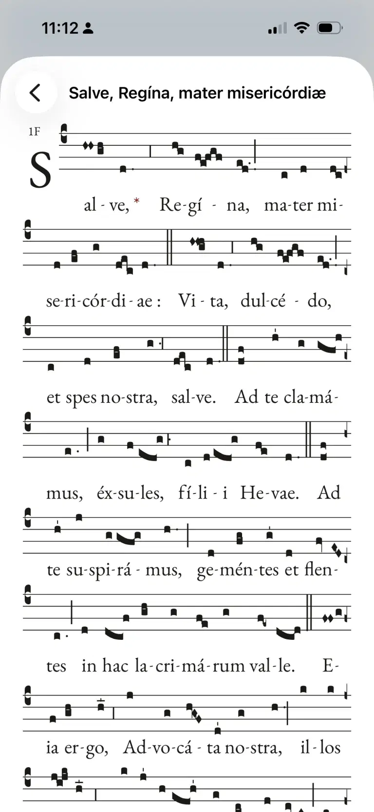 The Salve Regina chant score opened in the Hours Cantor Guide.